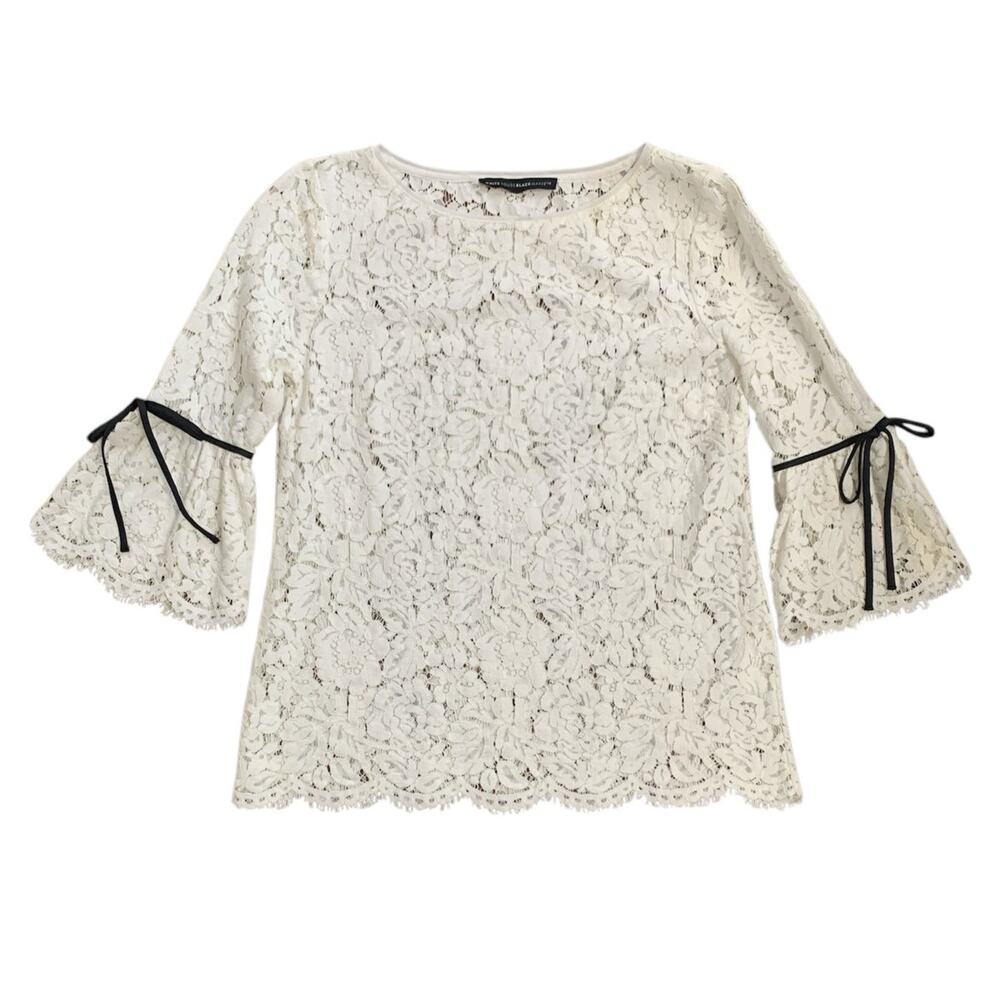 WHBM Allover Sheer Lace Blouse Bell Sleeves in White Size XS - Picture 2 of 5